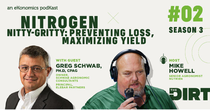 The Dirt Podkast Season 3 Episode 2 titled "Nitrogen Nitty Gritty: Preventing Loss, Maximizing Yield."